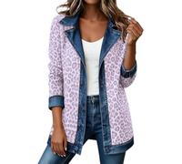 Generisch Veste en jean oversize pour femme avec motif léopard, manches