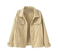 Generisch Veste en jean pour femme - Grandes tailles - Couleur unie - Col à revers - Courte - Denim - Confortable - Basic - Manches longues - Poignets avec boutons - Avec poches (disponible en S à