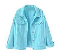 Generisch Veste en jean pour femme - Grandes tailles - Couleur unie - Col à revers - Courte - Denim - Confortable - Basic - Manches longues - Poignets avec boutons - Avec poches (disponible en S à