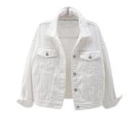 Generisch Veste en jean pour femme - Grandes tailles - Couleur unie - Col à revers - Courte - Denim - Confortable - Basic - Manches longues - Poignets avec boutons - Avec poches (disponible en S à