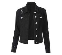 Generisch Veste en jean tendance pour femme avec ornements en perles comme manteau élégant et décontracté pour différentes occasions, Noir , L