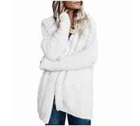 Generisch Veste en peluche pour femme avec capuche, cardigan pour femme, manteau d'hiver chaud, manteau en peluche, couleur unie, veste de transition, veste en tricot épais, décontracté, veste