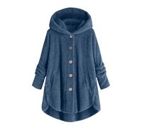 Generisch Veste en peluche pour femme - Longue - Hiver - Chaud - Doublure polaire - Décontracté et moelleux - Bloc de couleurs - Long cardigan - Veste à capuche Kawaii avec poches