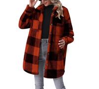 Generisch Veste en peluche pour femme - Veste d'hiver à carreaux - Manteau en peluche pour femme - Longue veste en peluche - Manteau vintage moelleux et chaud - Veste décontractée - Avec boutons et