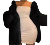 Generisch Veste en peluche pour femmes Manteaux pour femmes Oversize Lâche Col en O Veste Hiver Épais Chaud Vêtements de rue Mode Manteau en fourrure, Noir , L