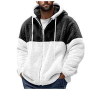 Generisch Veste en polaire pour homme avec capuche - Veste d'hiver patchwork - Intérieur en polaire - Veste thermique doublée en polaire - Veste demi-saison - Veste d'extérieur tendance - Veste de