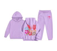 Generisch Veste en tricot pour garçons et enfants - Survêtement à capuche - Unisexe - Deux pièces - Sweat à capuche - Pantalon de jogging - Ensemble pull étoile fille, lilas, 6-7 ans