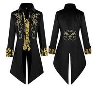 Generisch Veste frack médiévale steampunk vintage pour homme - Prince victorien - Manteau baroque - Uniforme gothique - Costume de pirate de vampire, Noir , L