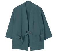 Generisch Veste kimono pour homme en coton et lin, veste de loisirs à manches 3/4, cardigan ouvert sur le devant, vêtement traditionnel japonais, baggy, manteau de loisirs uni pour le quotidien et les