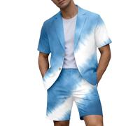 Generisch Veste légère à manches courtes avec short comme tenue d'affaires décontractée pour une élégance estivale et un style confortable, bleu, S