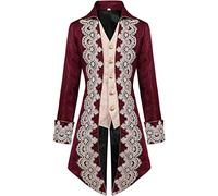 Generisch Veste longue pour homme, steampunk vintage, médiévale, Halloween, fête, cosplay, grandes tailles, uniforme vintage, élégant, cardigan pour mariage et homme, rouge, M