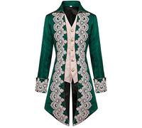 Generisch Veste longue pour homme, steampunk vintage, médiévale, Halloween, fête, cosplay, grandes tailles, uniforme vintage, élégant, cardigan pour mariage et homme, vert, S