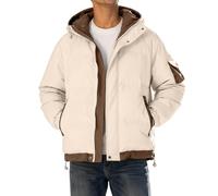 Generisch Veste matelassée bicolore pour homme avec capuche - Veste d'hiver chaude - Veste matelassée - Coupe-vent - Légère - Veste de transition - Manteau d'hiver chaud - Poche sur les manches, beige
