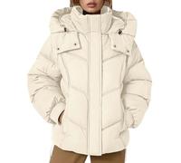 Generisch Veste matelassée légère à capuche pour femme - Veste d'hiver chaude - Veste doublée avec poches - Veste de transition douillette - Manteau d'hiver rembourré, beige, XXL