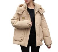 Generisch Veste matelassée pour femme - Doudoune épaisse et chaude - Couleur unie - Veste à capuche - Manteau d'hiver décontracté - Manteau matelassé - Veste d'extérieur, kaki, M