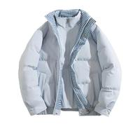 Generisch Veste matelassée réversible pour homme avec motif à carreaux, col montant comme manteau d'hiver décontracté double couche dans une version légère et chaude, bleu clair, 3XL