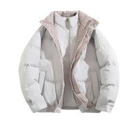 Generisch Veste matelassée réversible pour homme avec motif à carreaux, col montant comme manteau d'hiver décontracté double couche dans une version légère et chaude, Gris clair., L