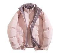 Generisch Veste matelassée réversible pour homme avec motif à carreaux, col montant comme manteau d'hiver décontracté double couche dans une version légère et chaude, Rose, XL