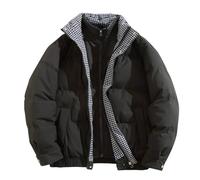 Generisch Veste matelassée réversible pour homme avec motif à carreaux, col montant comme manteau d'hiver décontracté double couche dans une version légère et chaude, Noir , S