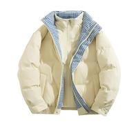 Generisch Veste matelassée réversible pour homme avec motif à carreaux, col montant comme manteau d'hiver décontracté double couche dans une version légère et chaude, Jaune clair., S