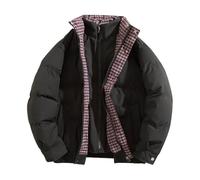 Generisch Veste matelassée réversible pour homme avec motif à carreaux, col montant comme manteau d'hiver décontracté double couche dans une version légère et chaude, Rouge pastèque, L