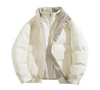 Generisch Veste matelassée réversible pour homme avec motif à carreaux, col montant comme manteau d'hiver décontracté double couche dans une version légère et chaude, beige, L