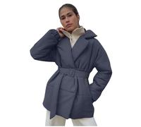 Generisch Veste mi-saison pour femme - Hiver - Grande taille - Coupe ajustée - Manteau uni avec ceinture pour femme, gris, M