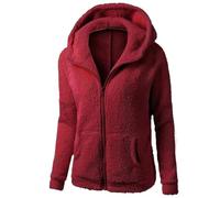 Generisch Veste polaire chaude pour femme - Décontractée - Couleur unie - Avec fermeture éclair - Manches longues - Grandes tailles - Manteau d'hiver en polaire - Avec poche - Veste en peluche pour