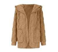 Generisch Veste polaire pour femme avec capuche - Veste en peluche pour femme - Manteau d'hiver long ouvert à l'avant - Veste d'hiver chaude - Veste de loisirs surdimensionnée avec poches - Manches