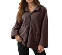 Generisch Veste polaire pour femme - Élégante veste en peau d'agneau - Doublure en peluche - Manteau polaire épais - Manches longues - Revers - Veste d'hiver avec fermeture éclair - Manteau d'hiver