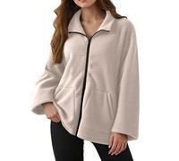 Generisch Veste polaire pour femme - Élégante veste en peau d'agneau - Doublure en peluche - Manteau polaire épais - Manches longues - Revers - Veste d'hiver avec fermeture éclair - Manteau d'hiver