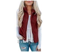 Generisch Veste polaire pour femme - Pull décontracté - Couleur unie - Gilet en peluche - Fermeture éclair intégrale - Veste sans manches - Hiver - Manteau polaire chaud et ample, rouge, 5XL