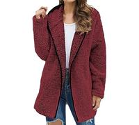 Generisch Veste polaire pour femme - Veste d'hiver à capuche - Coupe ample et chaude - Veste en peluche - Couleur unie - Veste douillette pour femme - Manteau d'hiver, rouge, L