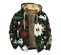 Generisch Veste polaire pour homme - Motif de Noël - Impression intérieure en polaire - Veste d'extérieur chaude et confortable - Veste à capuche - Père Noël, vert, M