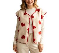 Generisch Veste polaire sans manches avec boutonnière pour femme - Gilet douillet comme couche intermédiaire chaude en hiver pour un usage quotidien, beige, XL
