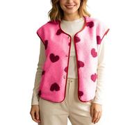 Generisch Veste polaire sans manches avec boutonnière pour femme - Gilet douillet comme couche intermédiaire chaude en hiver pour un usage quotidien, Rose, L
