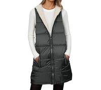 Generisch Veste réversible - Long gilet polaire pour femme - Sans manches - Gilet matelassé léger avec capuche - Gilet en duvet rembourré chaud - Veste de transition - Veste d'hiver longue matelassée