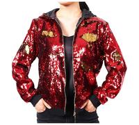 Generisch Veste réversible pour femme de style baseball avec paillettes scintillantes pour une tenue décontractée tendance, or, L