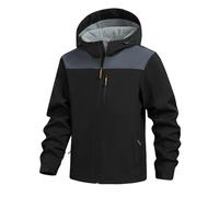 Generisch Veste softshell à capuche pour homme - Veste d'extérieur imperméable au design bloc de couleur - Veste demi-saison fonctionnelle pour la randonnée et les loisirs, Style_a02 Noir, S
