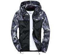 Generisch Veste softshell pour homme - Imperméable - Imprimé camouflage - Veste à capuche - Coupe ajustée - Veste d'extérieur pliable - Veste de randonnée ultra légère - Veste fonctionnelle Quick Dry
