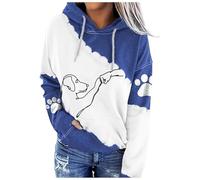 Generisch Veste sweat pour femme avec femmes, motif de chien mignon, graphique coup de poing, manches longues, taille plus, sweat à capuche avec poches Blanc moelleux, bleu, XXL