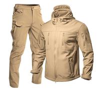 Generisch Veste tactique à capuche pour homme - 2 pièces - Veste softshell et pantalon - Imperméable - Plusieurs poches zippées - En polaire - Combinaison d'hiver - Combinaison d'alpinisme