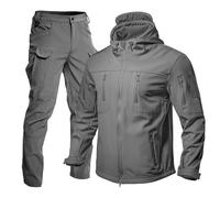 Generisch Veste tactique à capuche pour homme - 2 pièces - Veste softshell et pantalon - Imperméable - Plusieurs poches zippées - En polaire - Combinaison d'hiver - Combinaison d'alpinisme