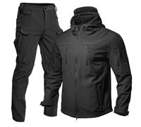 Generisch Veste tactique à capuche pour homme - 2 pièces - Veste softshell et pantalon - Imperméable - Plusieurs poches zippées - En polaire - Combinaison d'hiver - Combinaison d'alpinisme