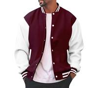 Generisch Veste tendance 2025 pour homme, décontractée, coupe ajustée, coton, letterman, baseball, bomber, veste universitaire classique pour homme, Bordeaux, XL