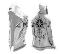 Generisch Veste viking pour homme - Cosplay - Longueur moyenne - Sweat à capuche - Mythe nordique - Cadeau médiéval - Cardigan avec capuche - Cape - Impression 3D