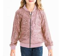 Generisch Vestes à paillettes filles manches longues veste zippée pour enfants Noël vêtements de mode brillants, Rose, 11-12 ans