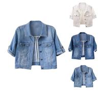 Generisch Vestes en jean pour femme - Manches courtes - Blanc - Veste de transition élégante et légère - Veste d'été en denim - Veste boléro pour robe - Manteau en jean - Veste courte streetwear