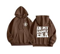 Generisch Vestes Femme Halloween Day Femmes Manches Longues Lettres Graphiques Imprimé Cordon de Serrage Pull à Capuche Pull Sweatshirts Top Blouse Blanc Moelleux, marron, M