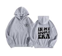 Generisch Vestes Femme Halloween Day Femmes Manches Longues Lettres Graphiques Imprimé Cordon de Serrage Pull à Capuche Pull Sweatshirts Top Blouse Blanc Moelleux, Gris clair., XXL